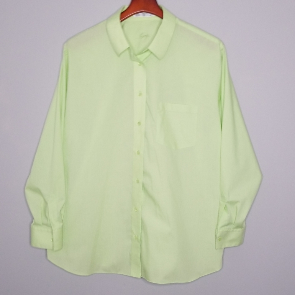 {Foxcroft} Solid Lime Green Button Down Top
